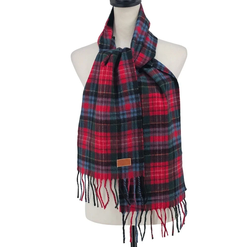 Coach Scarf OS Red Plaid Lambs Wool Cashmere Blend Tartan Dark Academia Luxury
